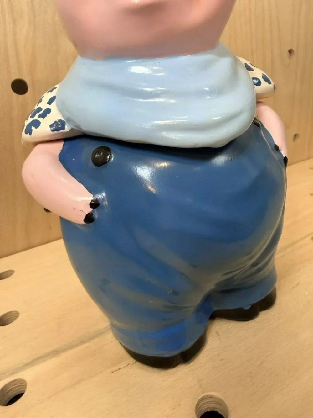 Vintage 1940's Shawnee Pottery Smiley Pink Pig Cookie Jar Blue Scarf Pants RARE